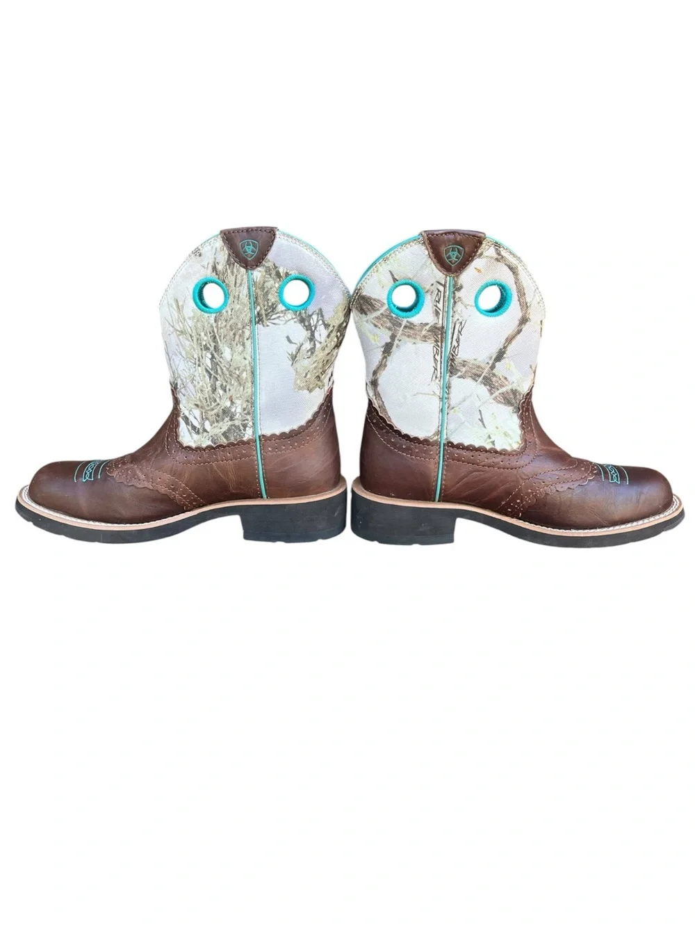 Ariat Fatbaby Realtree Camo Brown Teal Leather Western Cowboy Boots Womens 7.5 - Picture 7 of 13
